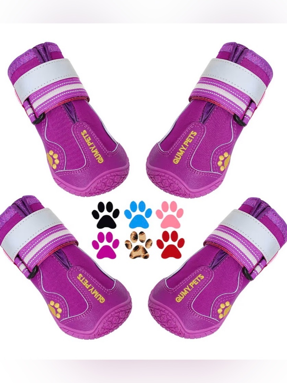 Purple Reflective Dog Boots - 4-Pack